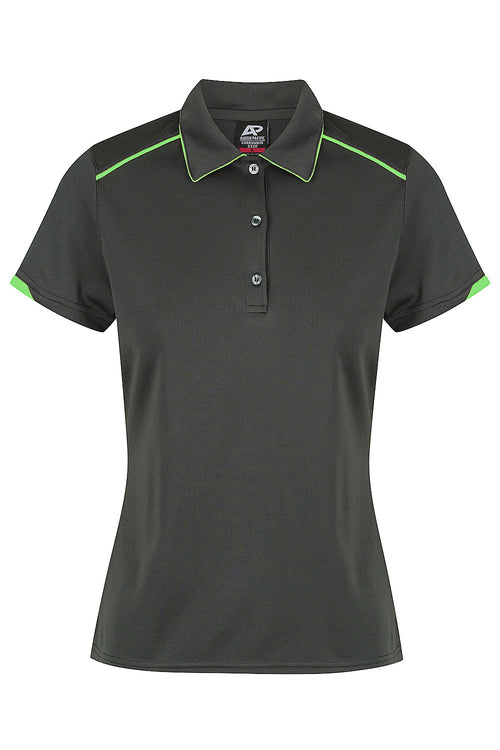 Aussie Pacific Women's Currumbin Polo — SLATE/HI VIZ GREEN