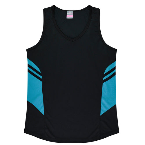 Aussie Pacific Women's Tasman Singlet — BLACK/TEAL