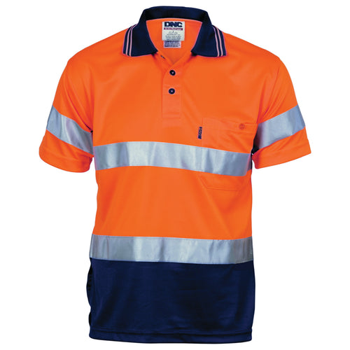 DNC HiVis D/N Cool Breathe Polo Shirt with CSR R/Tape - Short Sleeve — Orange/Navy