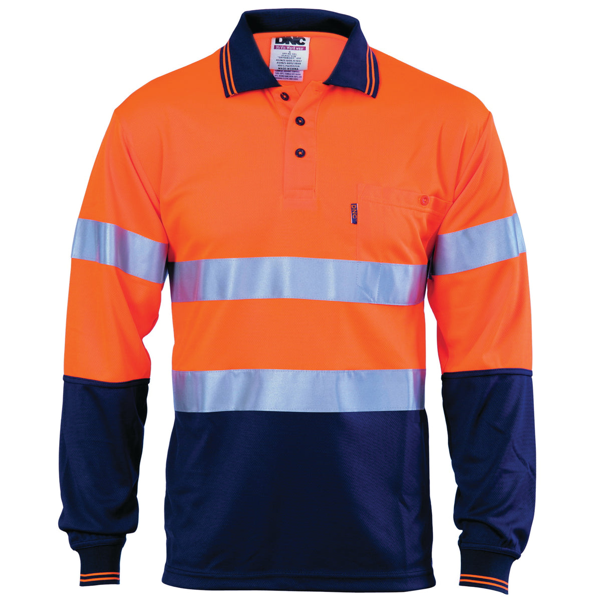 DNC HiVis D/N Cool Breathe Polo Shirt With CSR R/Tape - Long Sleeve — Orange/Navy
