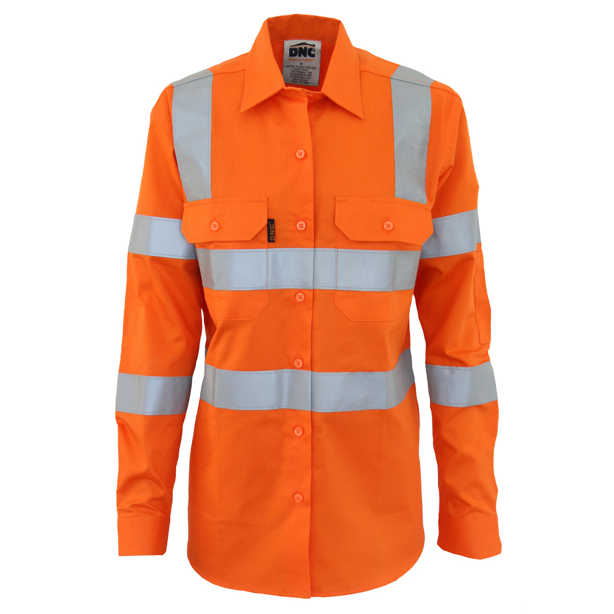 DNC Ladies HiVis L/W Cotton VIC Rail Shirt with CSR R/Tape — Rail Orange