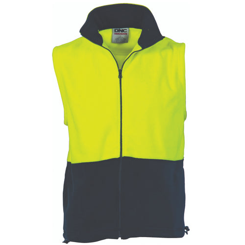 DNC HiVis Two Tone Full Zip Polar Fleece Vest — Yellow/Navy