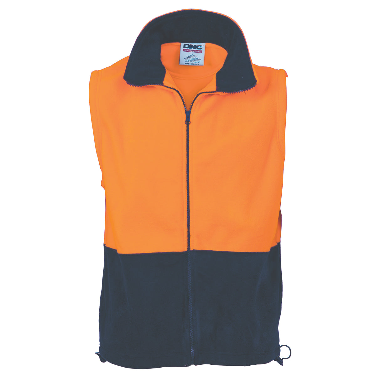DNC HiVis Two Tone Full Zip Polar Fleece Vest — Orange/Navy