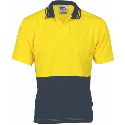 DNC HiVis Cool-Breeze Cotton Jersey Food Industry Polo - Short Sleeve — Yellow/Navy