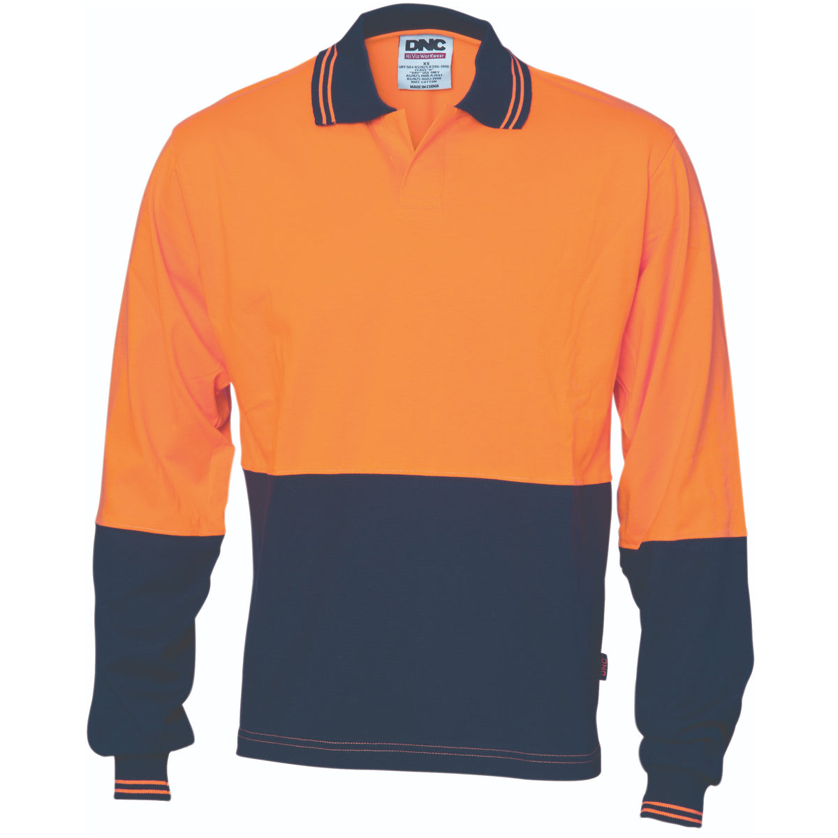DNC HiVis Cool-Breeze Cotton Jersey Food Industry Polo - Long Sleeve — Orange/Navy