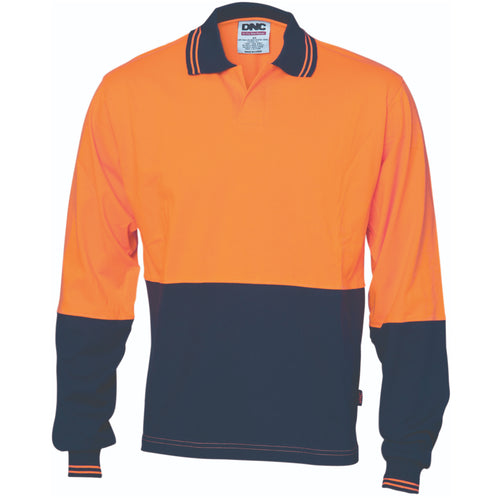 DNC HiVis Cool-Breeze Cotton Jersey Food Industry Polo - Long Sleeve — Orange/Navy