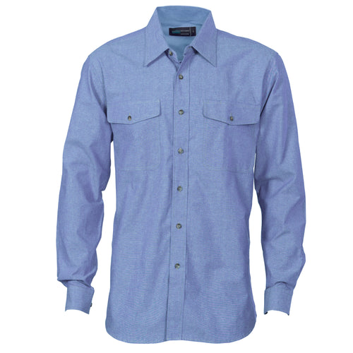 DNC Mens Twin Flap Pocket Cotton Chambray - Long Sleeve — Chambray
