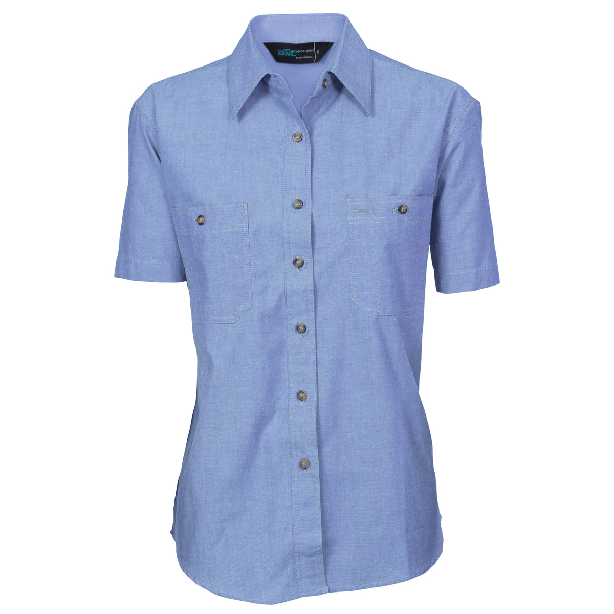 DNC Ladies Cotton Chambray Shirt - Short Sleeve — Chambray