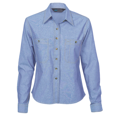 DNC Ladies Cotton Chambray Shirt - Long Sleeve — Chambray