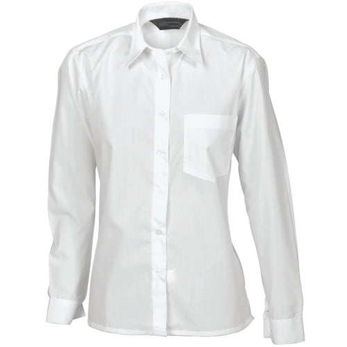 DNC Ladies Polyester Cotton Poplin Shirt - Long Sleeve — White