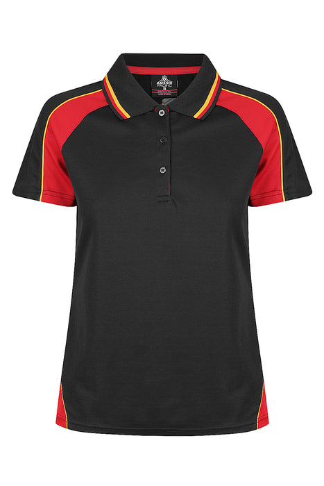 Aussie Pacific Panorama Women's Polo — BLACK/RED/GOLD