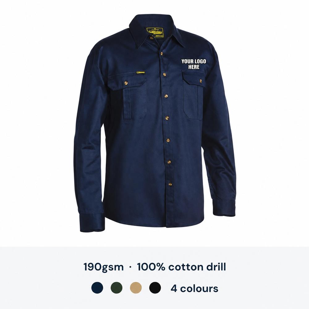 Bisley Original Cotton Drill Long Sleeve Shirt — Custom Logo