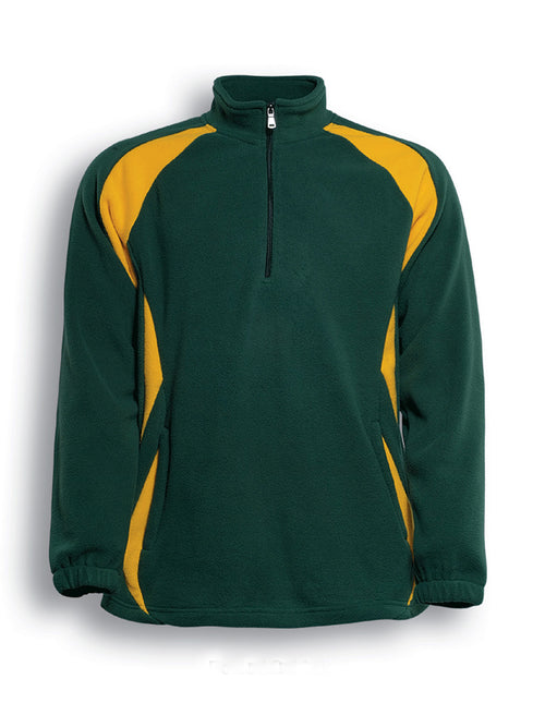 Bocini Unisex Half Zip Sports Pull Over Fleece — Bottle Green / Gold