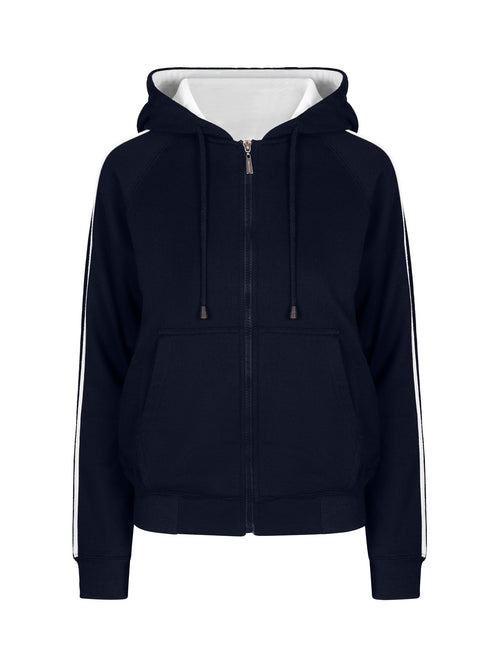 RAMO Women’s stripe sleeves Hoodies — Navy/White