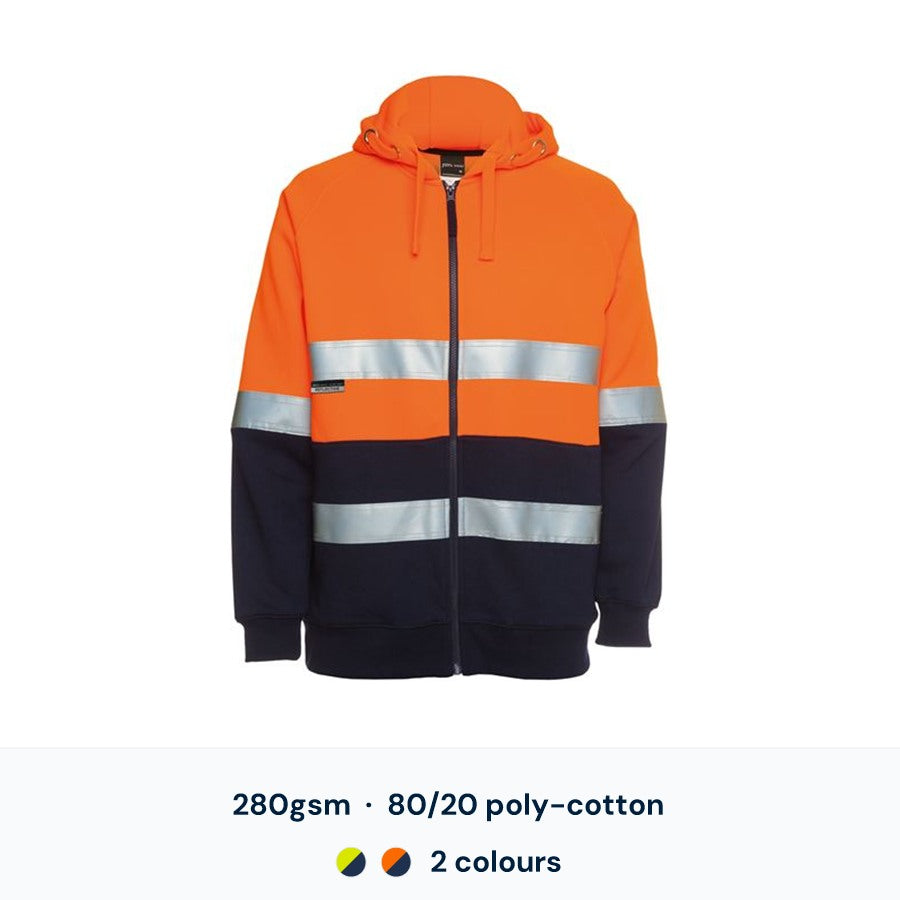 JB's Wear Hi Vis Day/Night Full Zip Fleecy Hoodie — Custom Logo
