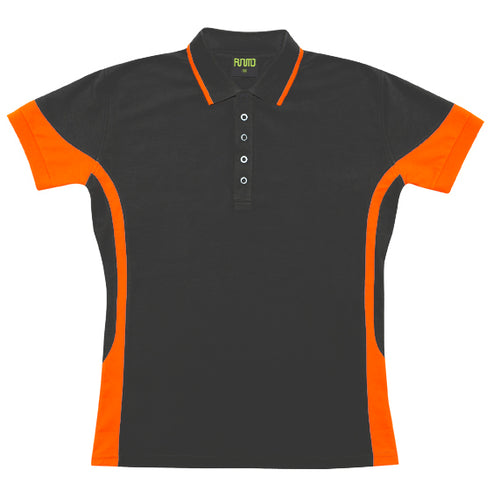 RAMO Women's Contrast Polycotton Polo — Charcoal/Orange