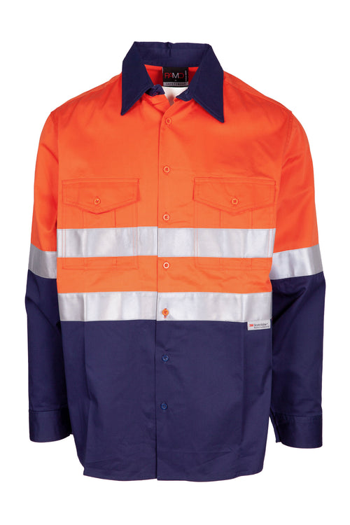 RAMO 100% Combed Cotton Drill Long Sleeve Shirt - 3M — Orange/Navy