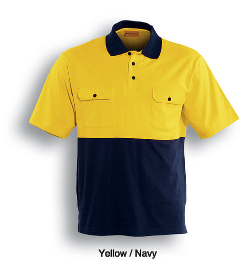 Bocini Unisex Hi-Vis Cotton Jersey Polo S/S — Yellow / Navy