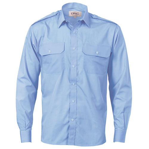DNC Epaulette Polyester/Cotton Work Shirt - Long Sleeve — Sky