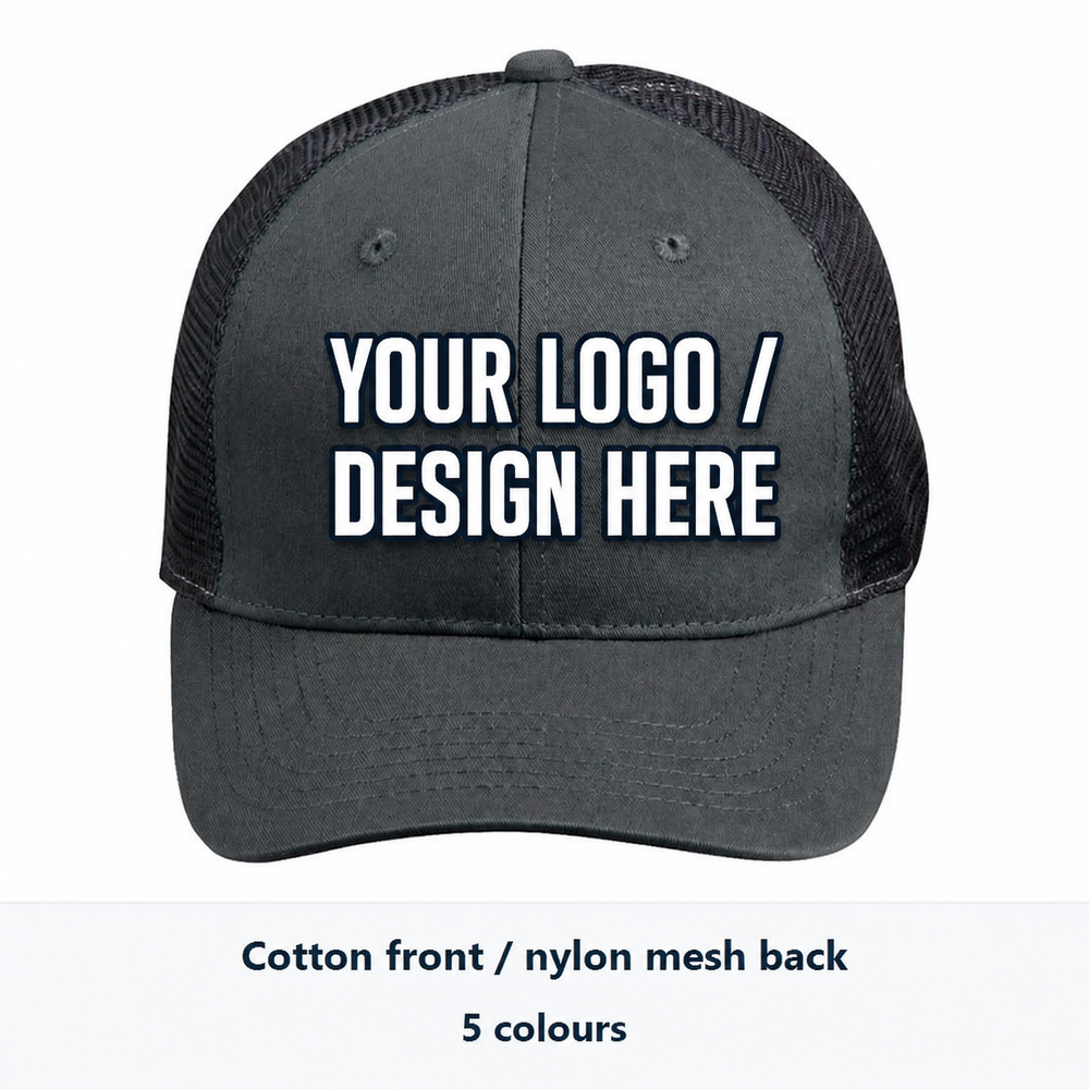 Winning Spirit CH89 Premium Cotton Trucker Cap with YOUR LOGO / DESIGN HERE in the custom print area
