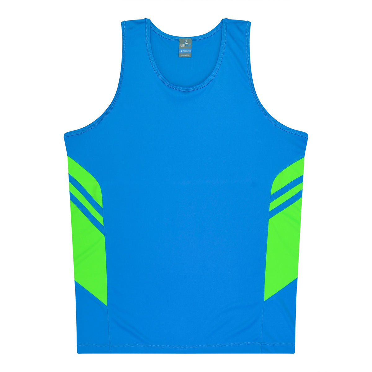 Aussie Pacific 3111 Kids' Tasman Singlet — CYAN/NEON GREEN