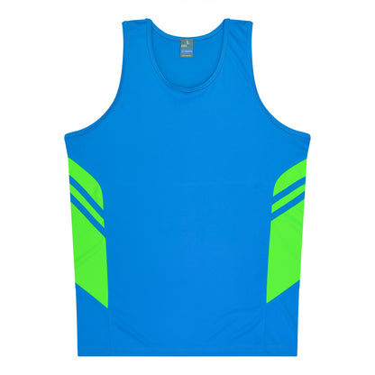Aussie Pacific 3111 Kids' Tasman Singlet — CYAN/NEON GREEN