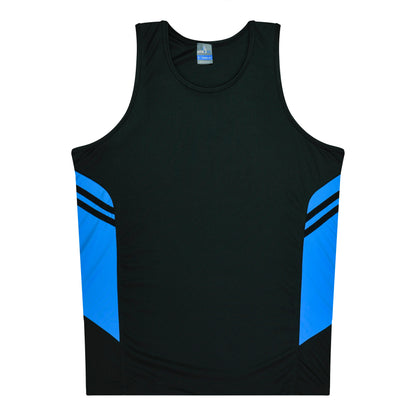 Aussie Pacific 3111 Kids' Tasman Singlet — BLACK/CYAN
