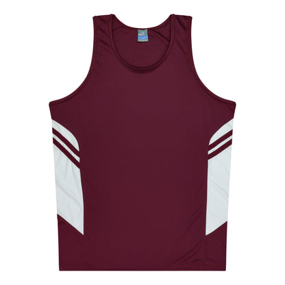 Aussie Pacific 3111 Kids' Tasman Singlet — MAROON/WHITE