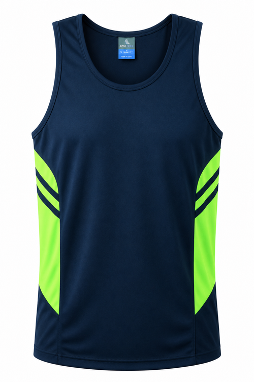 Aussie Pacific Men's Tasman Singlet — NAVY/NEON GREEN