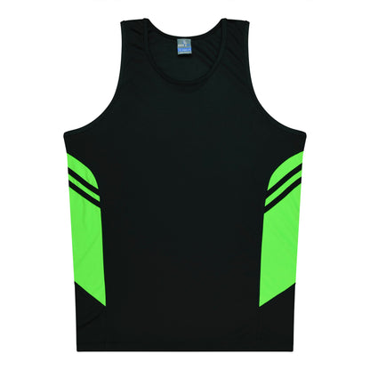 Aussie Pacific 3111 Kids' Tasman Singlet — BLACK/NEON GREEN