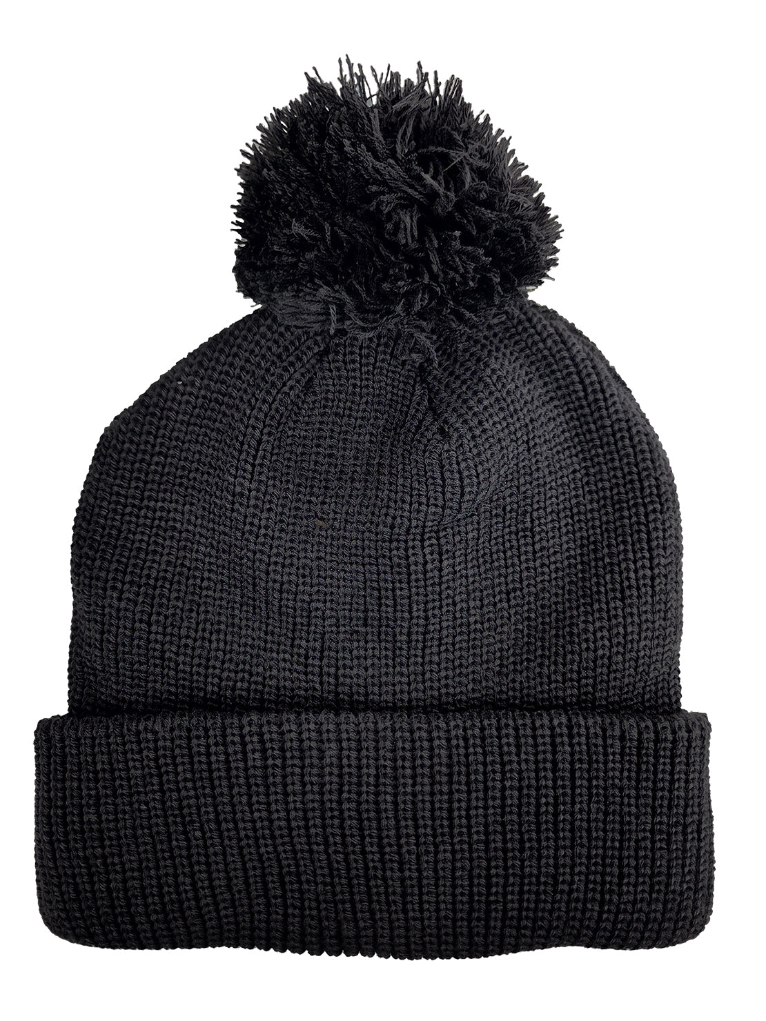 Headwear 3061 6 SEAM KNITTED BEANIE W/- POM POM - Black