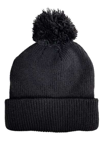 Headwear 3061 6 SEAM KNITTED BEANIE W/- POM POM - Black