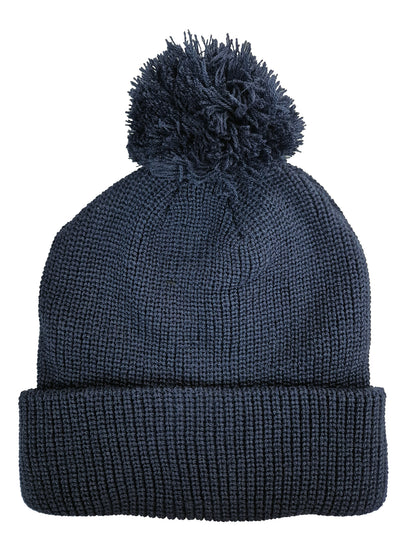 Headwear 3061 6 SEAM KNITTED BEANIE W/- POM POM - Navy