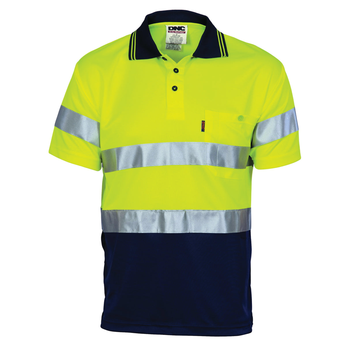 DNC HiVis D/N Cool Breathe Polo Shirt with CSR R/Tape - Short Sleeve — Yellow/Navy