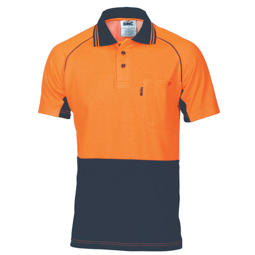 DNC HiVis Cotton Backed Cool-Breeze Contrast Polo - Short Sleeve — Orange/Navy