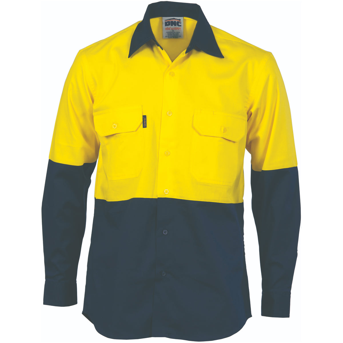 DNC HiVis Cool-Breeze Vertical Vented Cotton Shirt - Long sleeve — Yellow/Navy