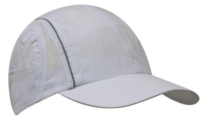Headwear 3814 Micro Fibre & Mesh Sports Cap with Reflective Trim - White