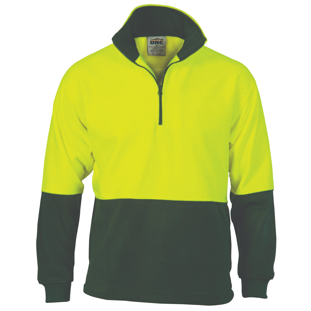 DNC HiVis Two Tone 1/2 Zip Polar Fleece — Yellow/Bottle Green