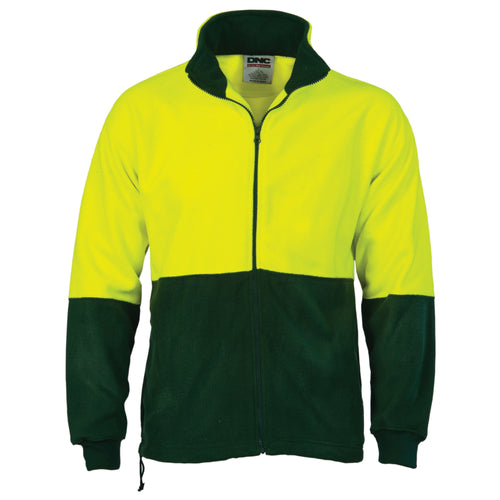DNC HiVis Two Tone Full Zip Polar Fleece — Yellow/Bottle Green