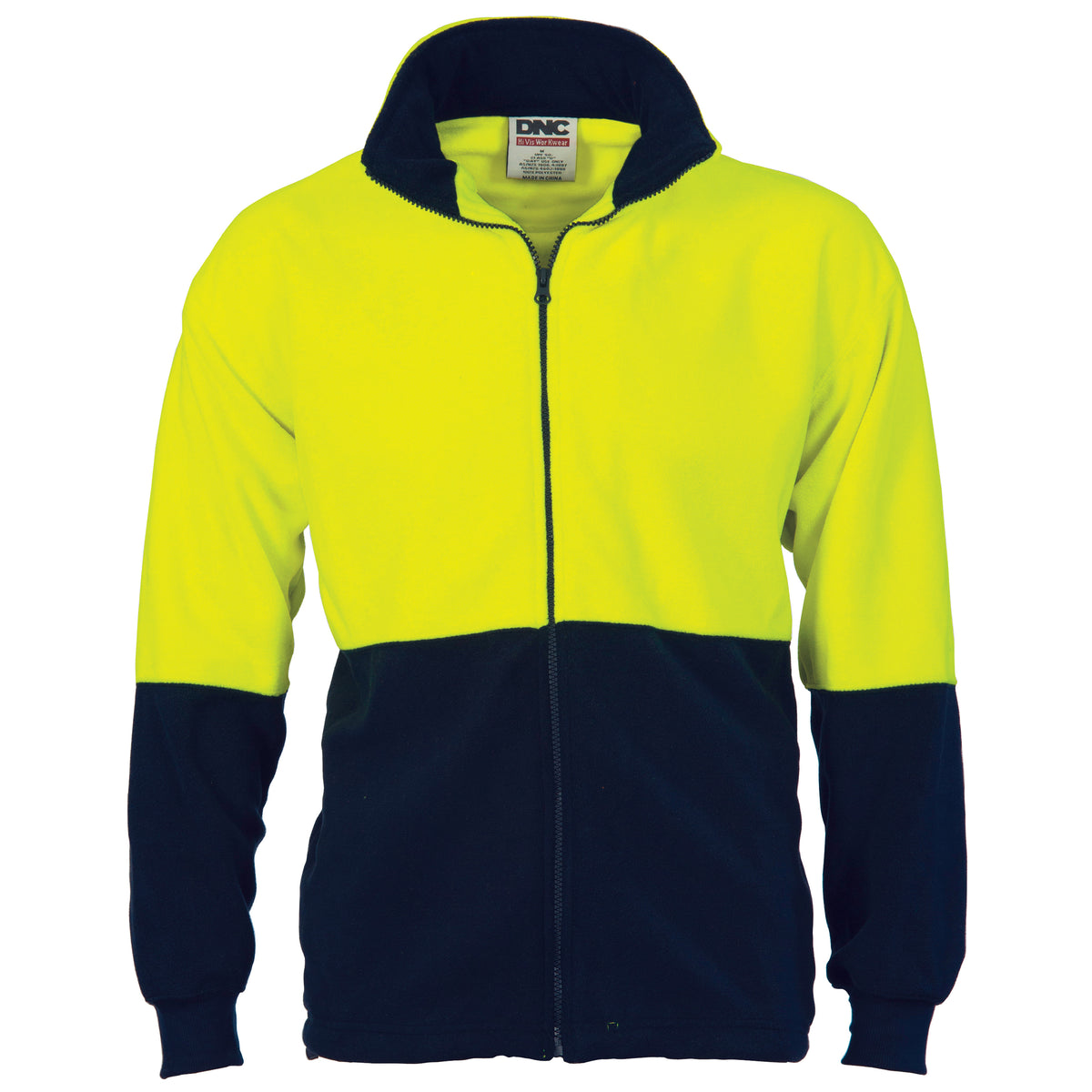 DNC HiVis Two Tone Full Zip Polar Fleece — Yellow/Navy