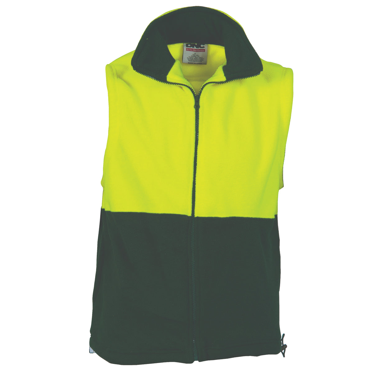 DNC HiVis Two Tone Full Zip Polar Fleece Vest — Yellow/Bottle Green