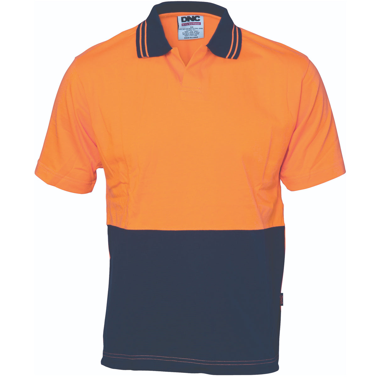 DNC HiVis Cool-Breeze Cotton Jersey Food Industry Polo - Short Sleeve — Orange/Navy