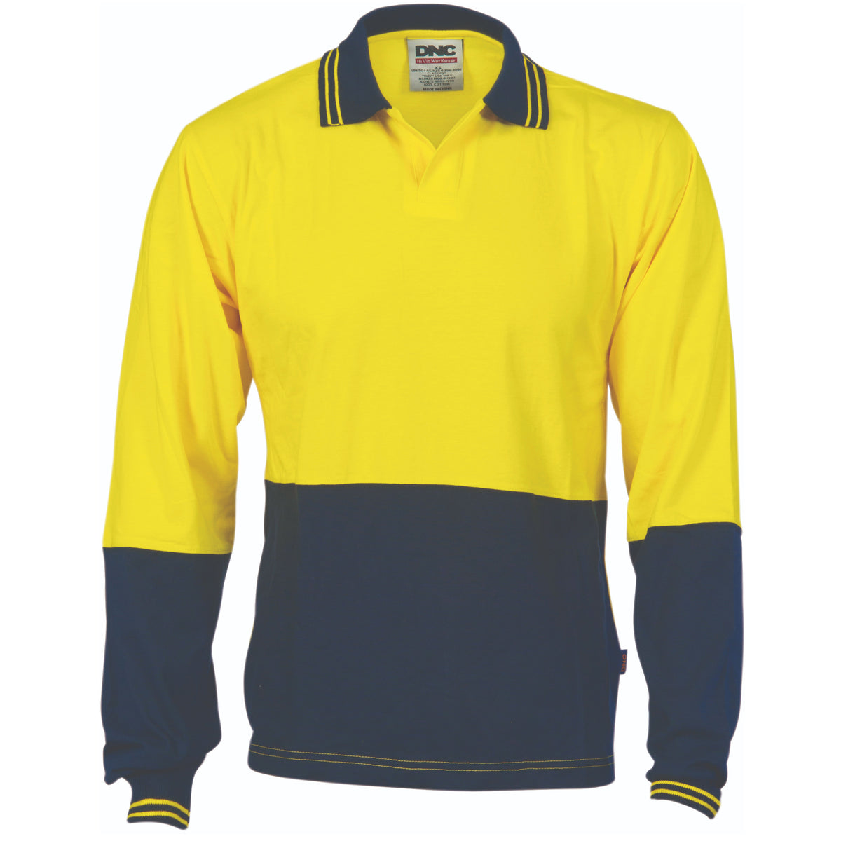 DNC HiVis Cool-Breeze Cotton Jersey Food Industry Polo - Long Sleeve — Yellow/Navy