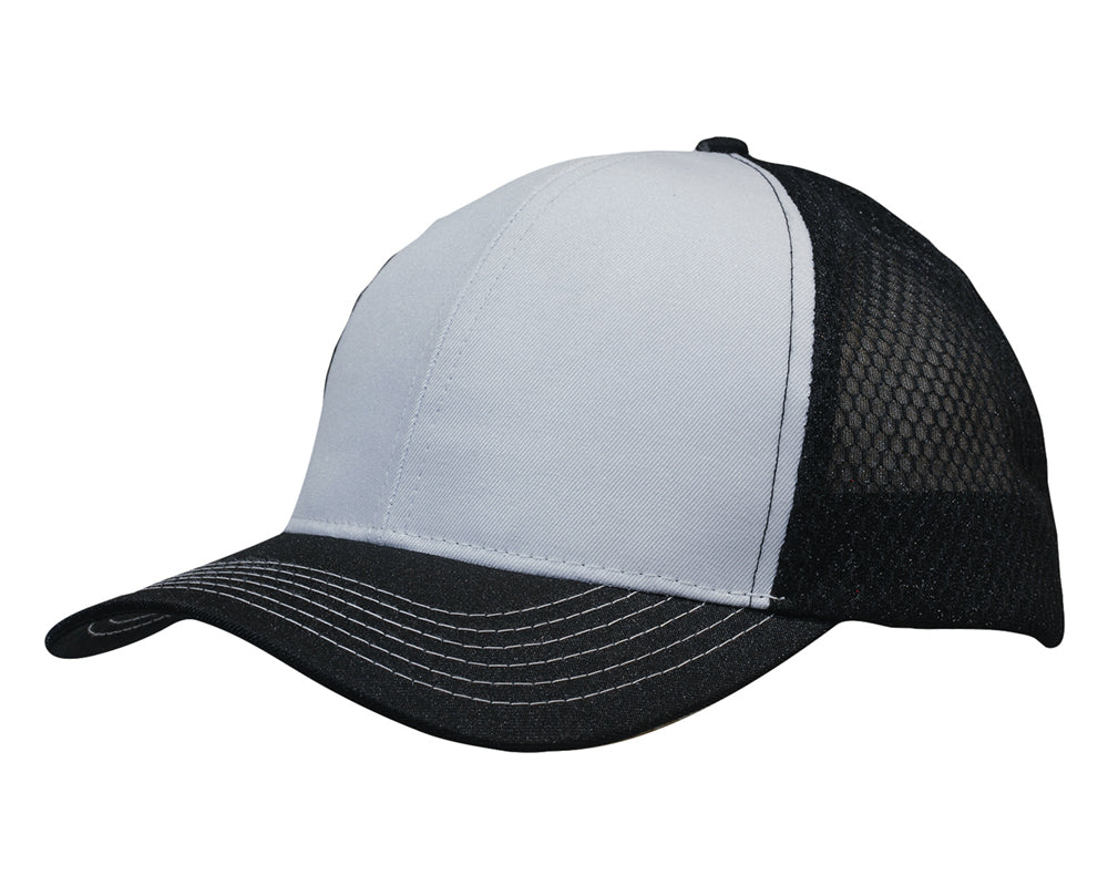Headwear 3972 Breathable poly twill with honeycomb mesh - White/Black