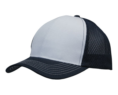 Headwear 3972 Breathable poly twill with honeycomb mesh - White/Navy