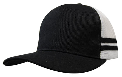 Headwear 3995 American Premium Twill/Mesh Deep Fit Trucker with Stripes - Black/White/Black