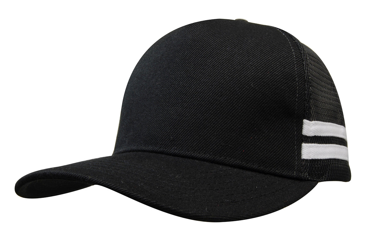 Headwear 3995 American Premium Twill/Mesh Deep Fit Trucker with Stripes - Black/White