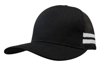 Headwear 3995 American Premium Twill/Mesh Deep Fit Trucker with Stripes - Black/White