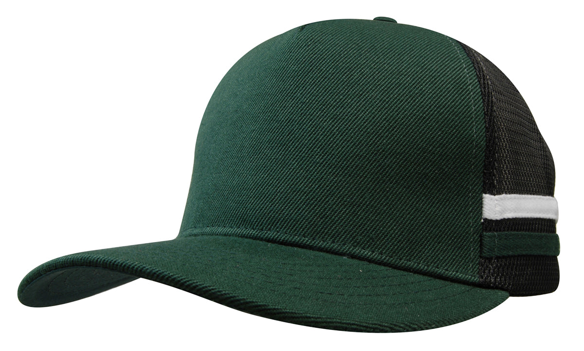 Headwear 3995 American Premium Twill/Mesh Deep Fit Trucker with Stripes - Bottle/Black/White