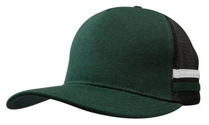 Headwear 3995 American Premium Twill/Mesh Deep Fit Trucker with Stripes - Bottle/Black/White